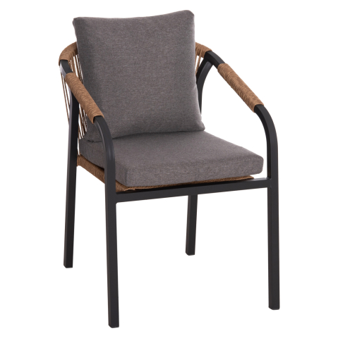 Scaune - Fotolii - ARMCHAIR MAERLY HM6051.13 ANTHRACITE ALUMINUM AND CUSHIONS-P.E.RATTAN IN LIGHT BROWN 57x60x84Hcm.