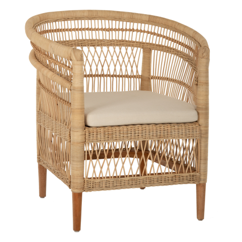 Scaune - Fotolii - ARMCHAIR MALAWI HM9635.04 MAHOGANY WOOD-RATTAN-WHITE CUSHION 80x70x86Hcm.
