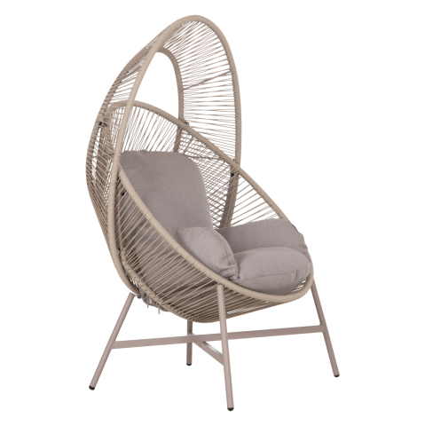 Exterior - ARMCHAIR NEST-TYPE RULER HM6506.02 MOCHA COLORED STEEL-P.E.RATTAN--GREY CUSHIONS 90x85x154Hcm