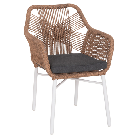 Scaune - Fotolii - ARMCHAIR OUTDOORS TOPIN HM6048.01 ALUMINUM WHITE-P.E. RATTAN LIGHT BROWN-CUSHION GREY 58x60x83Hcm