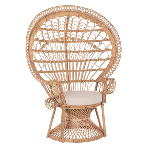 Scaune - Fotolii - ARMCHAIR ROYAL PEACOCK -B' RATED- HM9342 RATTAN IN NATURAL- CUSHION BEIGE 114x72x150Hcm.