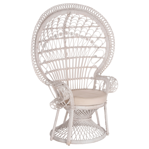 Scaune - Fotolii - ARMCHAIR ROYAL PEACOCK HM9342.02 RATTAN IN WHITE- CUSHION WHITE 114x72x150Hcm.