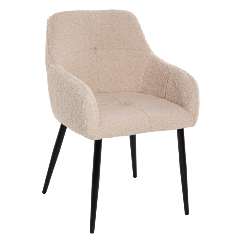 Interior - ARMCHAIR SHELLY HM8591.02 TEDDY FABRIC IN WHITE-BLACK METAL LEGS 57x55x87Hcm.