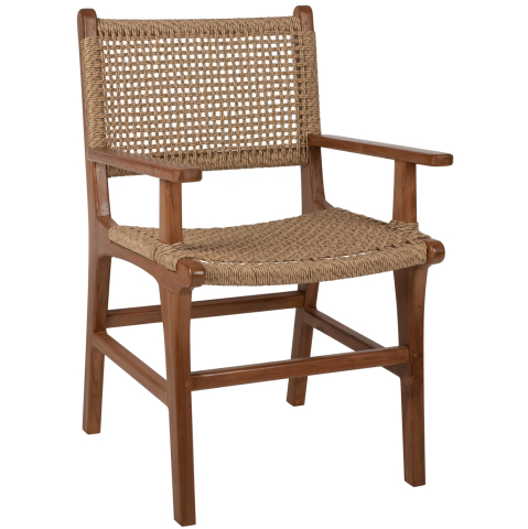 Interior - ARMCHAIR SOLID TEAK NATURAL COLOR KNITTED RATTAN ROPE 54Χ58Χ88Hcm.HM9385.01