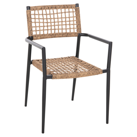 Scaune - Fotolii - ARMCHAIR TRILAN HM6044.02 ALUMINUM IN BLACK-SYNTHETIC RATTAN IN NATURAL 57x59x85Hcm.