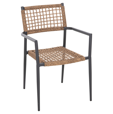 Scaune - Fotolii - ARMCHAIR TRILAN HM6044.03 ALUMINUM IN ANTHRACITE-SYNTHETIC RATTAN IN NATURAL 57x59x85Hcm.