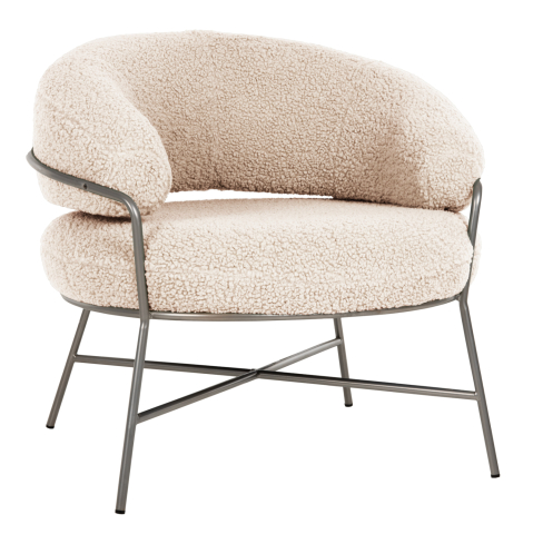 Fotolii - ARMCHAIR TRUDI HM8639.23 WHITE BOUCLE FABRIC AND SILVER METAL FRAME 84x79x76Hcm.