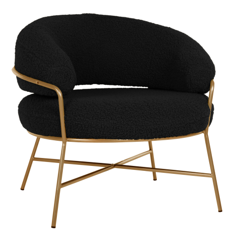 Fotolii - ARMCHAIR TRUDI HM8639.24 BLACK BOUCLE FABRIC AND GOLD METAL FRAME 84x79x76Hcm.