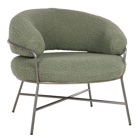 Interior - ARMCHAIR TRUDI HM8639.27 PISTACHIO GREEN BOUCLE FABRIC AND SILVER METAL FRAME 84x79x76Hcm.