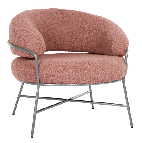 Interior - ARMCHAIR TRUDI HM8639.32 DUSTY PINK BOUCLE FABRIC AND SILVER METAL FRAME 84x79x76Hcm.