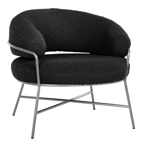 Interior - ARMCHAIR TRUDI HM8639.34 BLACK BOUCLE FABRIC AND SILVER METAL FRAME 84x79x76Hcm.
