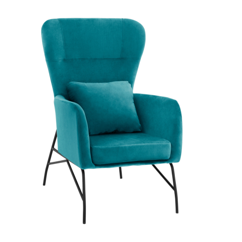 Interior - Armchair Velvet Turquoise with metallic black leg HM8721.08 67x80x102 cm.
