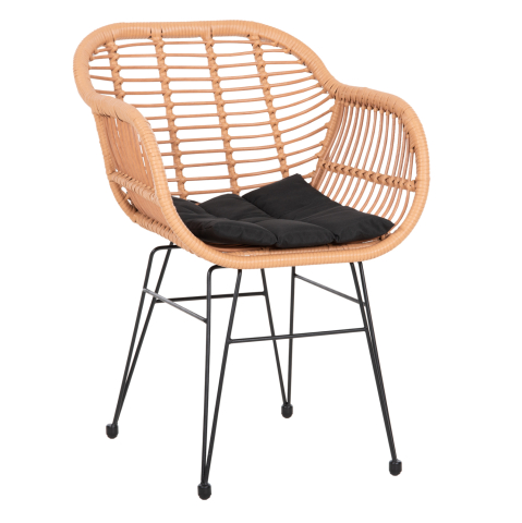 Scaune - Fotolii - ARMCHAIR WITH SEAT CUSHION METAL FRAME ALLEGRA HM5450.31 BEIGE RATTAN IN WICKER 58x59x82H cm.m.