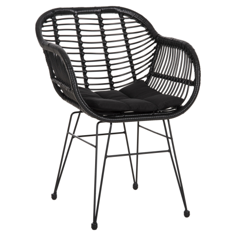 Scaune - Fotolii - ARMCHAIR WITH SEAT CUSHION METAL FRAME ALLEGRA HM5450.32 BLACK RATTAN IN WICKER 58x59x82H