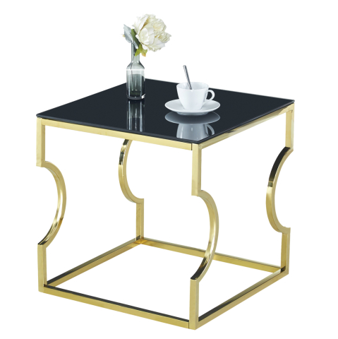 Masute de cafea - Auxiliary Table Amara HM8616.02 with black glass and gold base 55x55x55