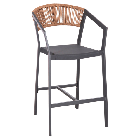 Taburete - BAR STOOL ALUMINUM ANTHRACITE HM5892.11 MEDIUM HEIGHT WITH ARMS-RATTANandTEXTLINE 55x56.5x99Hcm.