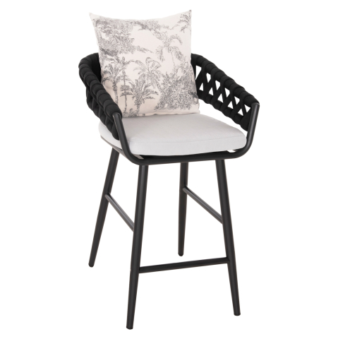 Taburete - BAR STOOL ALUMINUM CAMDEN HM6142.01 ANTHRACITE WITH ECRU BACK CUSHION WITH PRINT PATTERN 56x60x108Hcm.