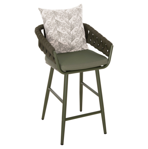 Taburete - BAR STOOL ALUMINUM CAMDEN HM6142.09 BACK CUSHION WITH PRINT PATTERN-DARK OLIVE 56x60x108Hcm.