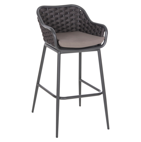 Taburete - BAR STOOL ALUMINUM FRAME DARK GREY-ROPE BROWN 50x50x103Hcm.HM5862.01