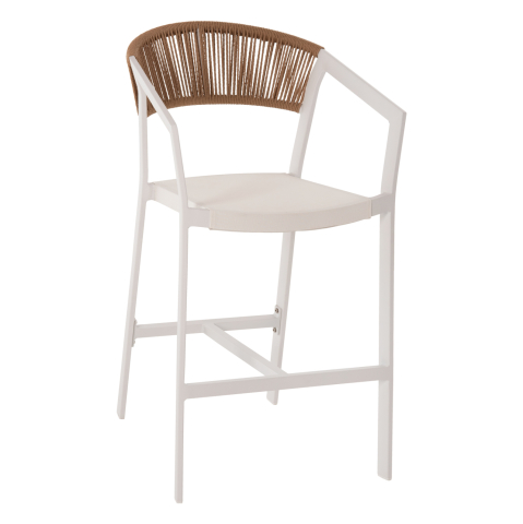 Taburete - BAR STOOL ALUMINUM IN WHITE HM5892.32 MEDIUM HEIGHT WITH ARMS-RATTANandTEXTLINE 57x57x99,5Hcm