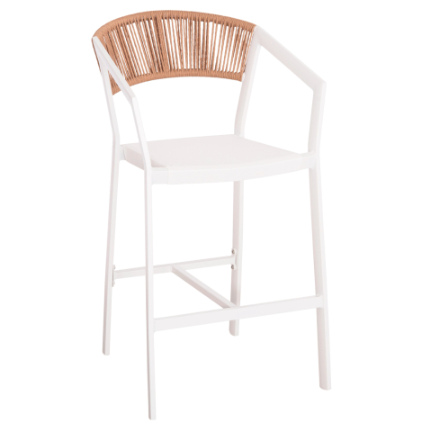 Taburete - BAR STOOL ALUMINUM WHITE HM5892.12 MEDIUM HEIGHT WITH ARMS-RATTANandTEXTLINE 55x56.5x99H.