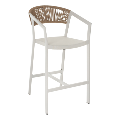 Taburete - BAR STOOL ALUMINUM WITH ARMS WHITE PE RATTAN BACK TEXTLINE SEAT 56x58x105Hcm.HM5892.02