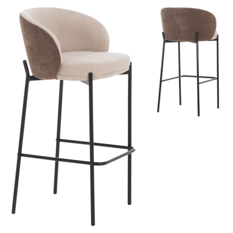 Interior - BAR STOOL DETTON HM18430.02 BEIGE/BROWN FABRIC--BLACK METAL FRAME 55x50x97Hcm.