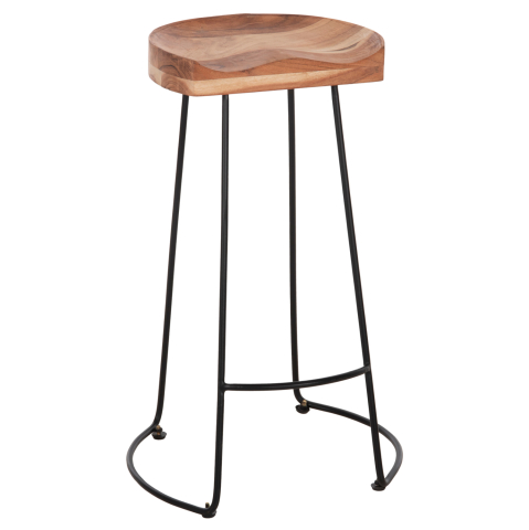 Scaune de bar - BAR STOOL ELEANOR HM8363.11 SOLID ACACIA WOOD SEAT-METAL 50x43x78Hcm.
