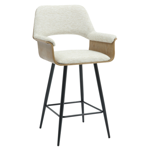Scaune de bar - BAR STOOL MED.HEIGHT CLIPP HM9987.02 BLACK METAL LEGS-ECRU FABRIC 57,5x53x98Hcm.