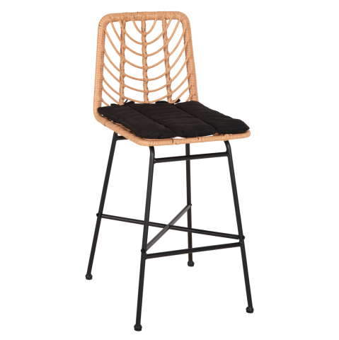 Taburete - BAR STOOL MED.HEIGHT GERALD HM5707.11 METALandCUSHION IN BLACK-WICKER IN BEIGE 47x47x101Hcm.