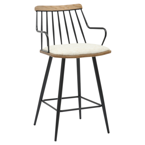Scaune de bar - BAR STOOL MED.HEIGHT JUDI HM9985.02 BLACK METAL-ECRU FABRIC 48x52x92Hcm.