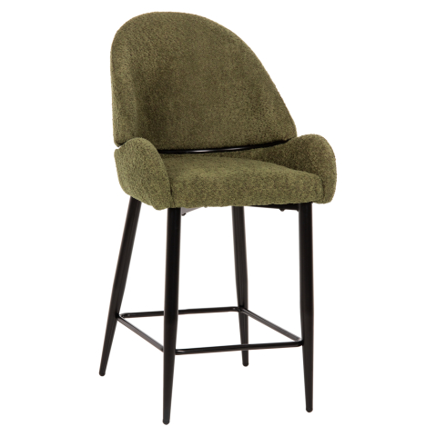 Scaune de bar - BAR STOOL MEDIUM HEIGHT ΗΜ8586.03 GREΕΝ BOUCLE FABRIC-BLACK METAL LEGS 55x62x105H cm