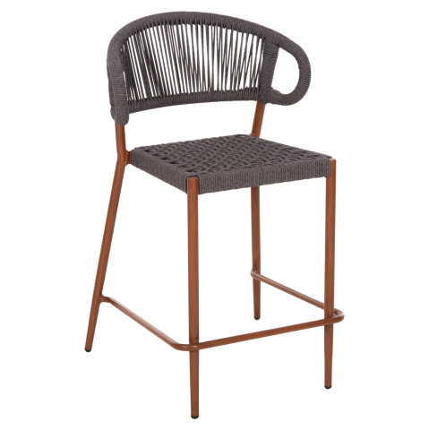 Taburete - BAR STOOL MEDIUM HEIGHT EULO HM6087.01 ALUMINUM IN WALNUT-SYNTHETIC RATTAN IN GREY 60x60x99Hcm.