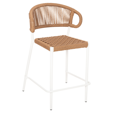 Taburete - BAR STOOL MEDIUM HEIGHT EULO HM6087.02 ALUMINUM IN WHITE-SYNTHETIC RATTAN IN BEIGE 60x60x99Hcm.