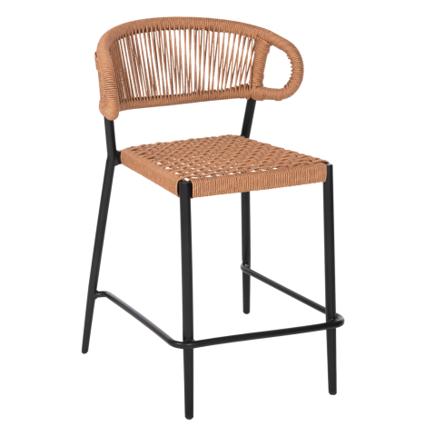 Taburete - BAR STOOL MEDIUM HEIGHT EULO HM6087.03 ALUMINUM BLACK-SYNTHETIC RATTAN 60x56,5x99Hcm.