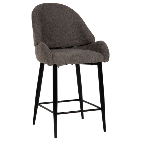 Scaune de bar - BAR STOOL MEDIUM HEIGHT HM8586.01 GREY BOUCLE FABRIC-BLACK METAL LEGS 55x62x105H cm.