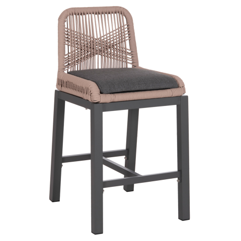Taburete - BAR STOOL MEDIUM HEIGHT HOWARD HM5791.21 ALUMINUM IN ANTHRACITE--BEIGE ROPE 47.5x55x94.5Hcm.