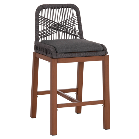 Taburete - BAR STOOL MEDIUM HEIGHT HOWARD HM5791.22 ALUMINUM IN BROWN--DARK GREY ROPE 47.5x55x94.5Hcm.