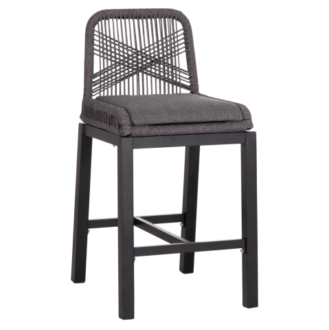 Taburete - BAR STOOL MEDIUM HEIGHT HOWARD HM5791.23 ALUMINUM IN BLACK--DARK GREY ROPE 47.5x55x94.5Hcm.