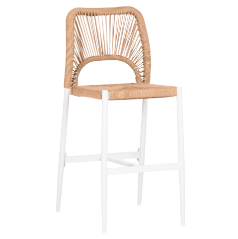 Taburete - BAR STOOL MEDIUM HEIGHT NOJO HM5920.01 WHITE ALUMINUM--BEIGE SYNTHETIC RATTAN 40x55.5x99Hcm.