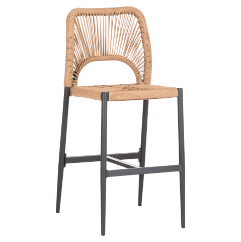 Taburete - BAR STOOL MEDIUM HEIGHT NOJO HM5920.02 ANTHRACITE ALUMINUM--BEIGE SYNTHETIC RATTAN 40x55.5x99Hcm.