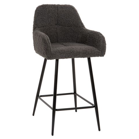 Scaune de bar - BAR STOOL MEDIUM HEIGHT STRIKE HM8592.01 GREY TEDDY FABRIC-BLACK METAL LEGS 50x50x94,5Hcm.