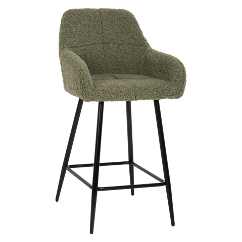 Scaune de bar - BAR STOOL MEDIUM HEIGHT STRIKE HM8592.03 PISTACHIO GREEN TEDDY FABRIC-BLACK METAL LEGS 50x50x94,5Hcm.