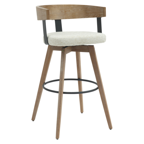Scaune de bar - BAR STOOL MEDIUM HEIGHT SWIVEL LANI HM9988.01 BEECH WOOD LEGS-PLYWOOD BACK-ECRU FABRIC SEAT 55x55x97Hcm.
