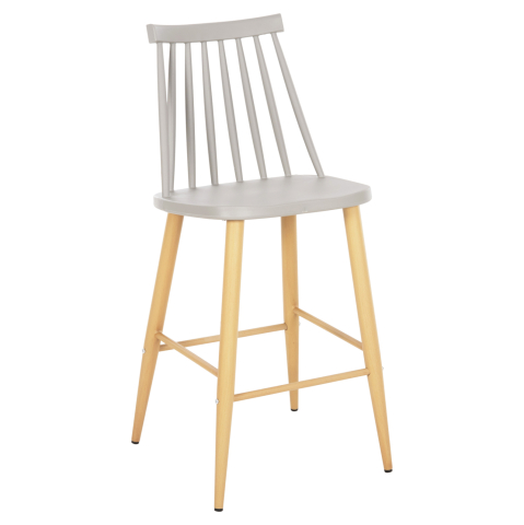 Scaune de bar - BAR STOOL MEDIUM HEIGHT VANESSA HM9300.10 GREY POLYPROPYLENE and METAL IN NATURAL WOOD 45x48x96Hcm.