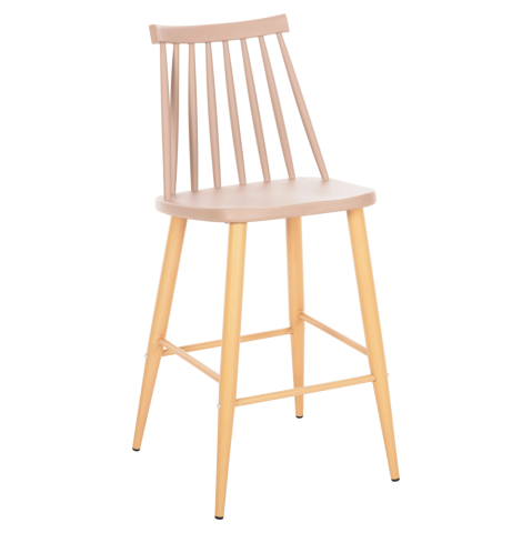 Scaune de bar - BAR STOOL MEDIUM HEIGHT VANESSA HM9300.25 CAPPUCCINO PP and METAL LEGS IN WOOD COLOR 45,5x46x97Hcm.