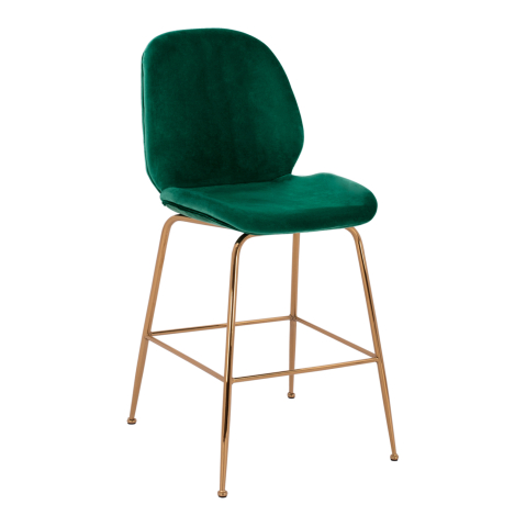 Interior - Bar Stool Middle Height Nora HM8524.03 Velvet Cyppress Green and Gold metallic Frame 52x61,5x103 cm.