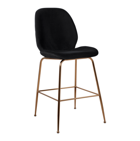 Scaune de bar - Bar Stool Nora Black Velvet and Gold Metallic Frame HM8524.04 48x61x103 cm