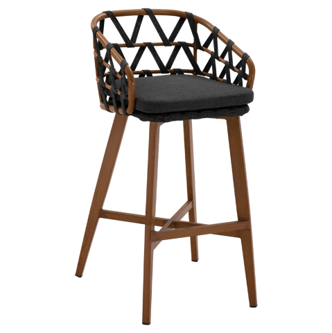 Taburete - BAR STOOL RICKO HM5781.11 BROWN ALUMINUM FRAME--DARK GREY STRAP ROPE 56x59x102Hcm.