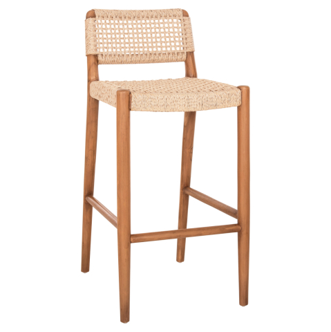 Scaune de bar - BAR STOOL ROSCO HM6134 TEAK WOOD IN NATURAL-VIRO ROPE IN BEIGE 47x52x100Hcm.